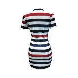 EVE Cartoon Stripe Print Short Sleeve Mini Dress BN-9160