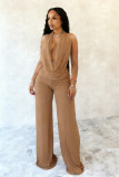 EVE Solid Color Halterneck Backless Mesh Pants Suit SHD-9541