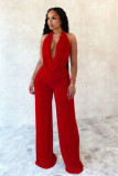 EVE Solid Color Halterneck Backless Mesh Pants Suit SHD-9541