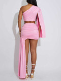 EVE Irregular Solid Color Ruched Two Piece Skirts Set MIL-L367