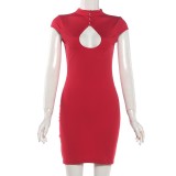 EVE Hollow Out Solid Color Mini Dress XEF-K6D08956A