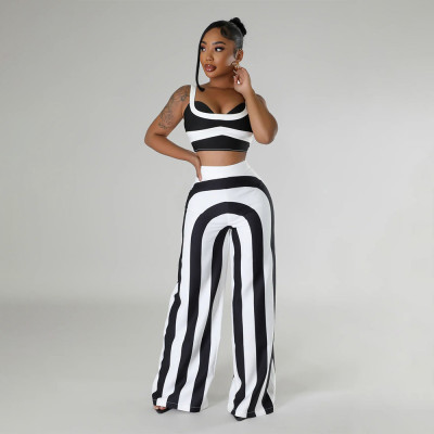 EVE Stripe Contrast Color Casual Two Piece Pants Set YF-10758