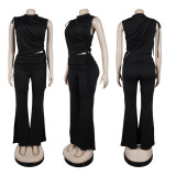 EVE Sleeveless Solid Color Tight Two Piece Pants Set NY-3890