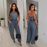 EVE Fashion Denim Wrap Chest Jumpsuit LX-8609