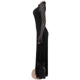 EVE Lace See Through Long Sleeve Maxi Dress BY-7711