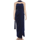 EVE Solid Color Ruched Split Tube Top Maxi Dress GYME-K6D05862A