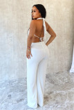 EVE Solid Color Halterneck Backless Mesh Pants Suit SHD-9541