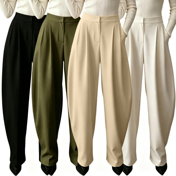 EVE Solid Color Casual Wide Leg Pants BGN-369