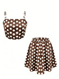 EVE Polka Dots Print Sling Two Piece Skirt Set ZDF-33529