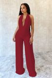 EVE Solid Color Halterneck Backless Mesh Pants Suit SHD-9541