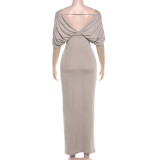 EVE Off Shoulder Ruched Solid Color Maxi Dress GYME-K6D06869A