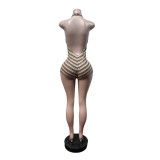 EVE Stripe Halterneck Backless Romper MEM-88703
