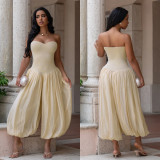 EVE Solid Color Ruched Off Shoulder Jumpsuit BY-7717