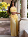 EVE Solid Color Wrap Chest Tops Ruched Skirt Suit MIL-L373