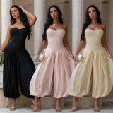EVE Solid Color Ruched Off Shoulder Jumpsuit BY-7717