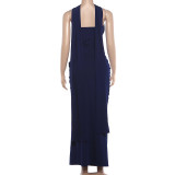 EVE Solid Color Ruched Split Tube Top Maxi Dress GYME-K6D05862A