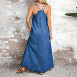 EVE Fashion Denim Sling Maxi Dress GDAM-218911