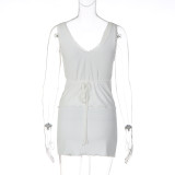 EVE V Neck Sleeveless Tie Up Two Piece Skirts Set GLAG-S6321375F