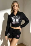 EVE Letter Print Long Sleeve Top Two Piece Short Set GBGF-55010-3