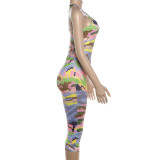 EVE Contrast Color Print Seventh Jumpsuit XEF-K6S08536A