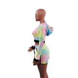 EVE Print Hooded Long Sleeve Two Piece Shorts Set GYLY-9362