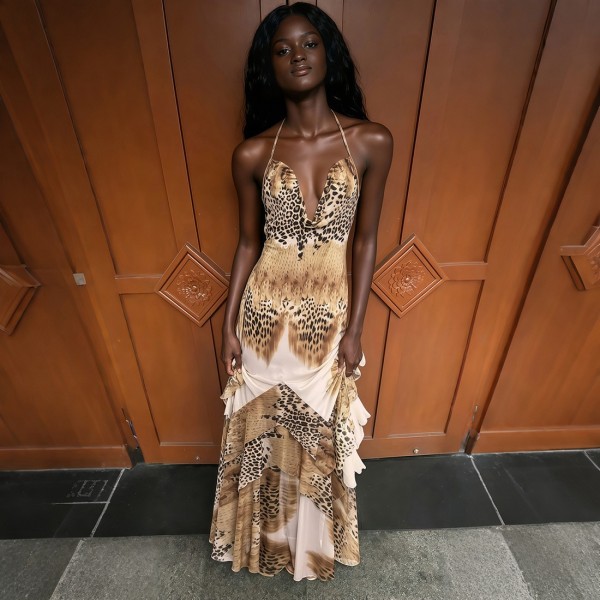 EVE Sexy Halterneck Print Backless Maxi Dress XEF-K6D06906A