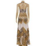 EVE Sexy Halterneck Print Backless Maxi Dress XEF-K6D06906A