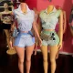 EVE Stripe Lapel Sleeveless Two Piece Shorts Set GBGF-26582