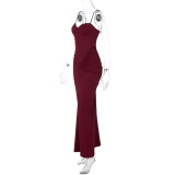 EVE V Neck Sleeveless Ruched Maxi Dress GLAG-D6321327F