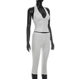 EVE Polka Dots Print Halterneck Seventh Pants Suit GDSF-D26ST184