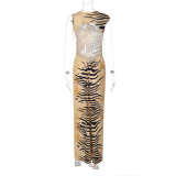 EVE Zebra Print Backless Hollow Out Maxi Dress GLAG-D6321233G