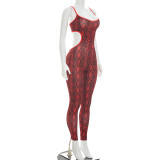 EVE Snake Print Backless Bow-Tie Jumpsuit GDSF-D26JP153
