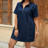 EVE Plus Size Short Sleeve Lapel Denim Shirt Dress GDAM-218830