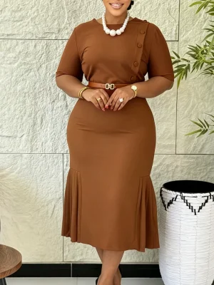 EVE Plus Size Short Sleeve Midi Dress GCZF-8665