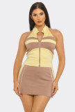 EVE Color Block Zipper Top Two Piece Skirts Set GBGF-265283