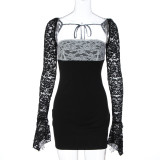 EVE Lace Patchwork Long Sleeve Mini Dress GLAG-D6121147F