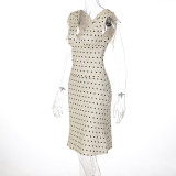 EVE Polka Dot Print V Neck Tie Up 2 Piece Skirt Set  GLAG-S6421410F