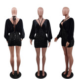 EVE Sequin Patchwork Bat Sleeve Mini Dress GYLY-9563