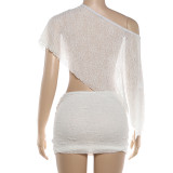 EVE See Through Slash Shoulder Top Two Piece Skirts Set XEF-K6S03590A