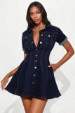 EVE Short Sleeve Single Breasted Denim MIni Dress LX-6081