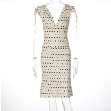EVE Polka Dot Print V Neck Tie Up 2 Piece Skirt Set  GLAG-S6421410F