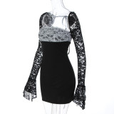 EVE Lace Patchwork Long Sleeve Mini Dress GLAG-D6121147F
