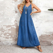 EVE Fashion Denim Sling Maxi Dress GDAM-218911