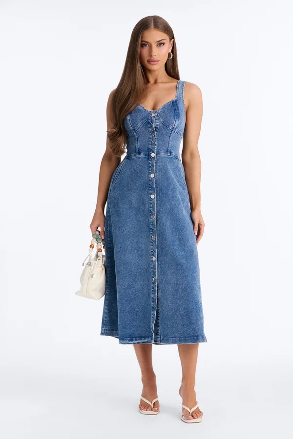 EVE Sleeveless Backless Denim Midi Dress LX-6080