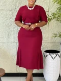 EVE Plus Size Short Sleeve Midi Dress GCZF-8665