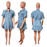 EVE Short Sleeve Single Breasted Denim MIni Dress LX-6081