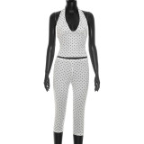 EVE Polka Dots Print Halterneck Seventh Pants Suit GDSF-D26ST184