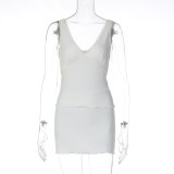 EVE V Neck Sleeveless Tie Up Two Piece Skirts Set GLAG-S6321375F