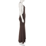 EVE Sexy Solid Color Backless Maxi Dress GPKJ-MR48995