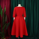 EVE Plus Size Solid Color 3/4 Sleeve Miid Dress GATE-3307